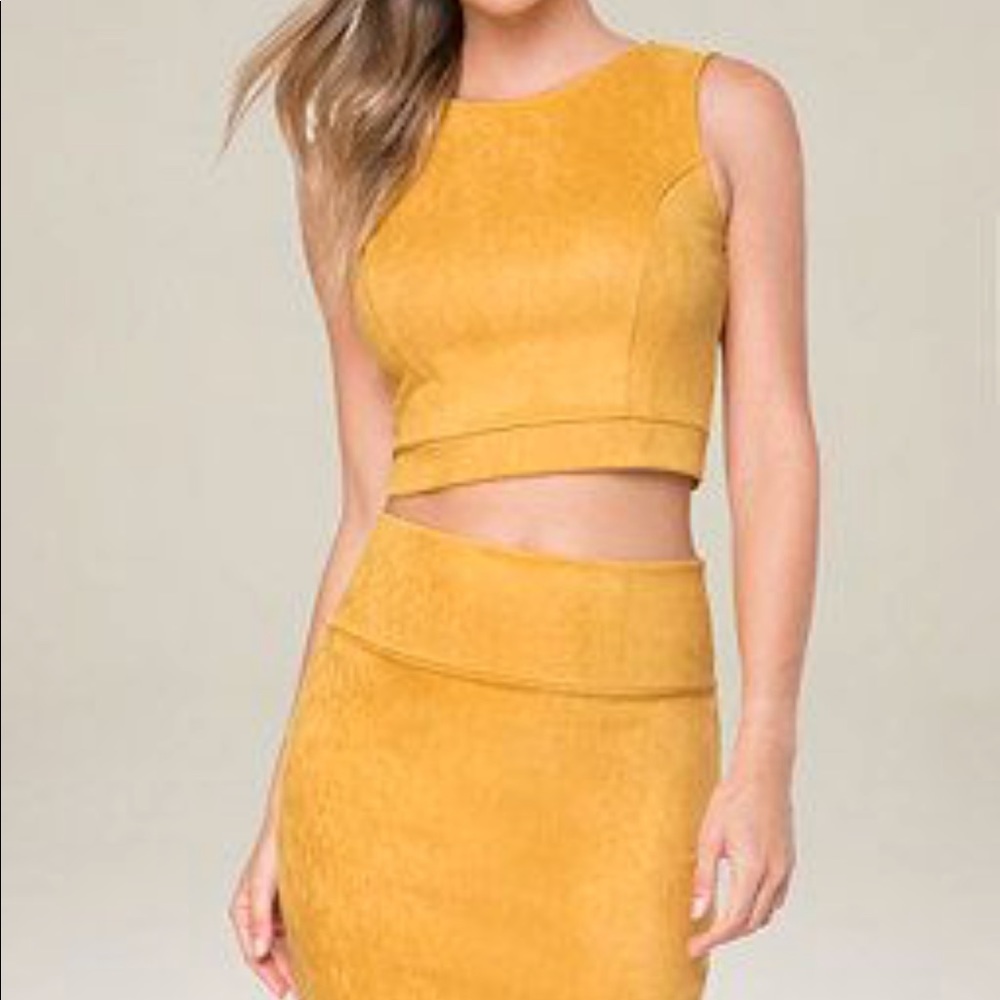 Bebe faux suede mustard yellow crop!